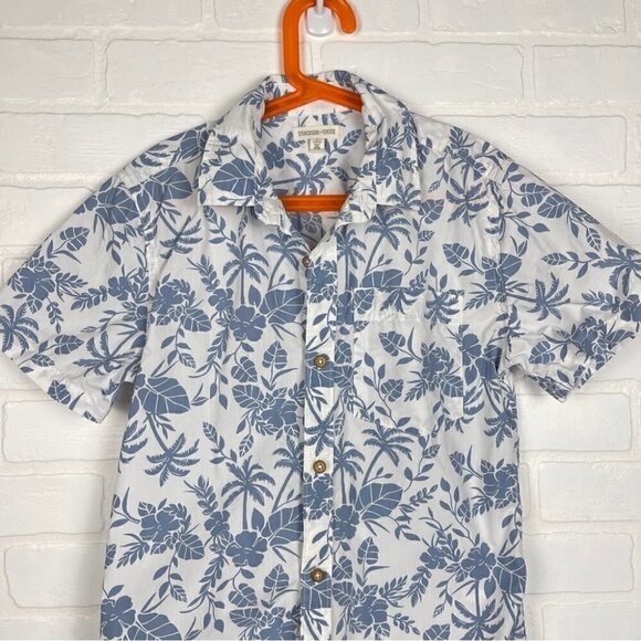 Tucker + Tate Short Sleeve Button Down Shirt blue white floral size large 10/12 - Picture 3 of 10